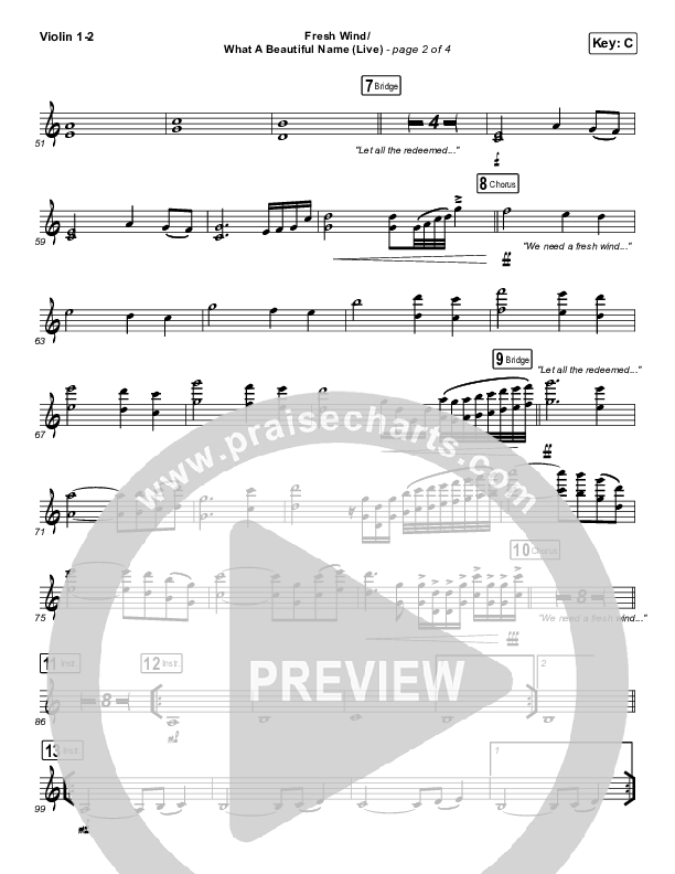 Fresh Wind / What A Beautiful Name (Live) Violin 1/2 (Hillsong Worship)