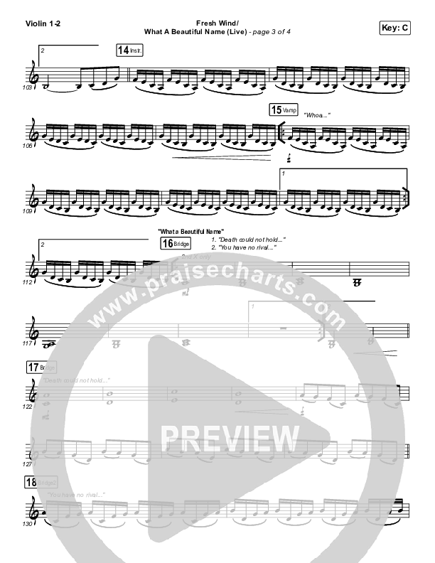 Fresh Wind / What A Beautiful Name (Live) Violin 1/2 (Hillsong Worship)