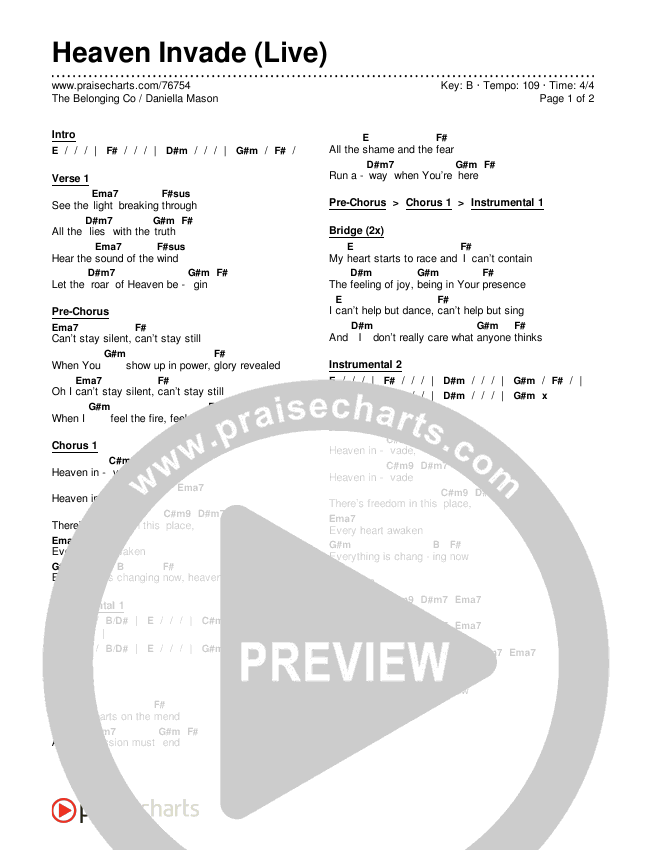 Heaven Invade (Live) Chords & Lyrics (The Belonging Co / Daniella Mason)