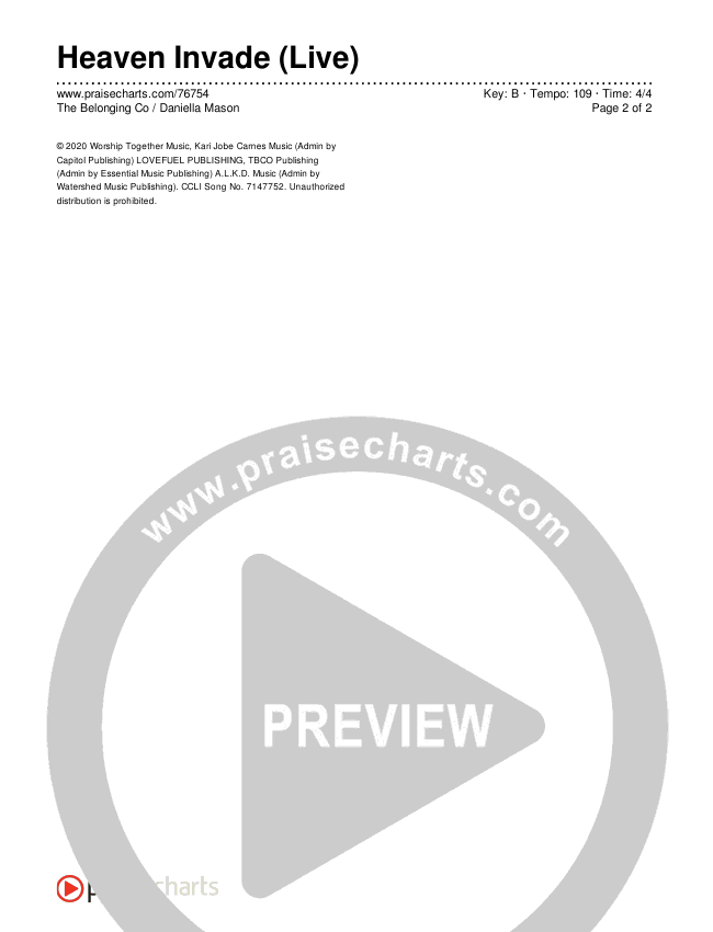 Heaven Invade (Live) Chords & Lyrics (The Belonging Co / Daniella Mason)