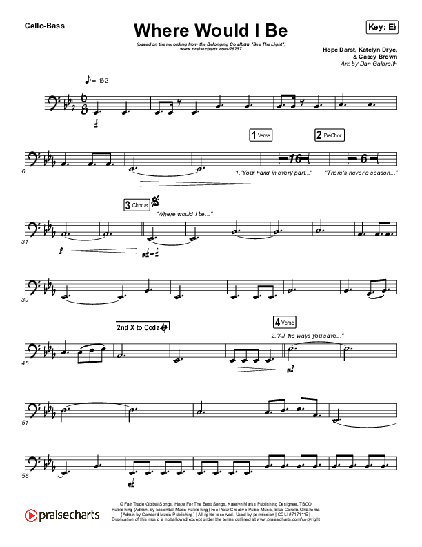 Where Would I Be (Live) Cello/Bass (The Belonging Co / Hope Darst)