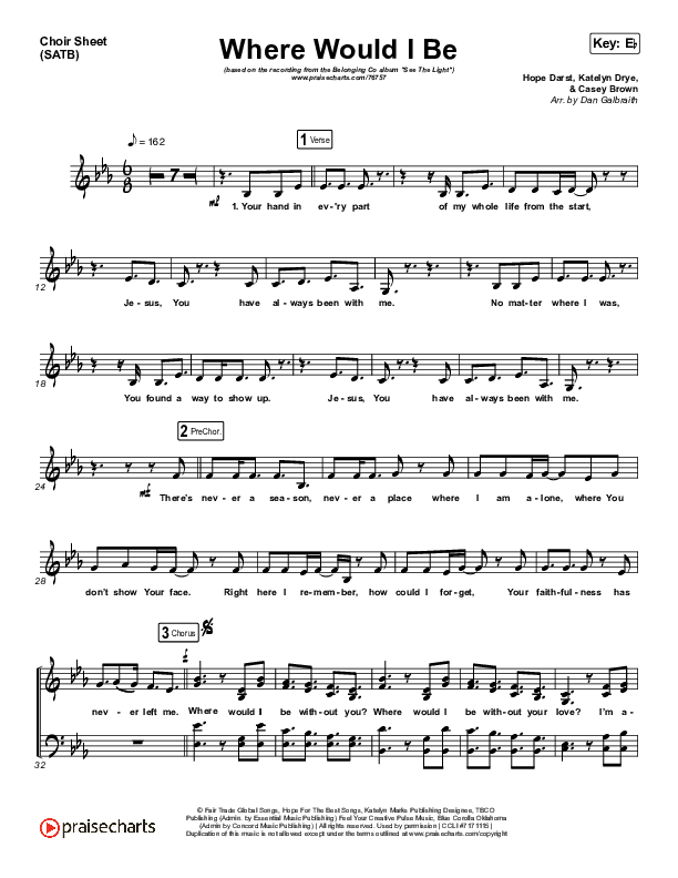 Where Would I Be (Live) Choir Sheet (SATB) (Print Only) (The Belonging Co / Hope Darst)