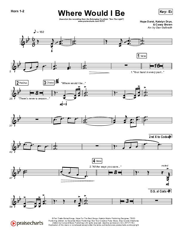 Where Would I Be (Live) French Horn 1/2 (The Belonging Co / Hope Darst)