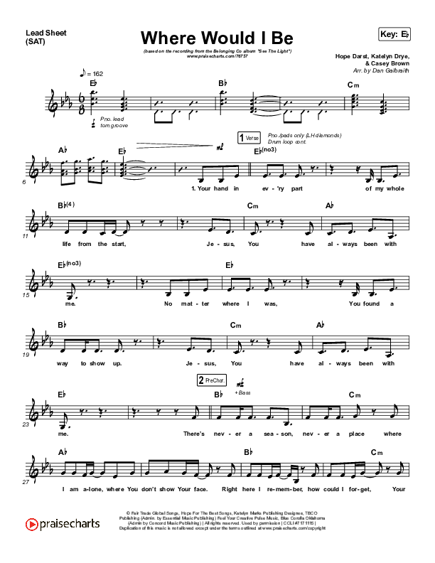 Where Would I Be (Live) Lead Sheet (Print Only) (The Belonging Co / Hope Darst)