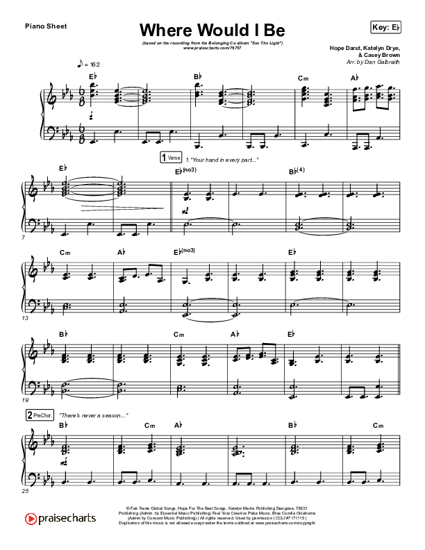 Where Would I Be (Live) Piano Sheet (Print Only) (The Belonging Co / Hope Darst)