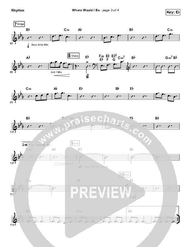 Where Would I Be (Live) Rhythm Chart (Print Only) (The Belonging Co / Hope Darst)