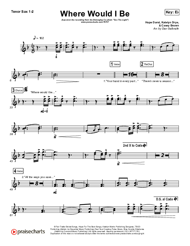 Where Would I Be (Live) Tenor Sax 1/2 (The Belonging Co / Hope Darst)