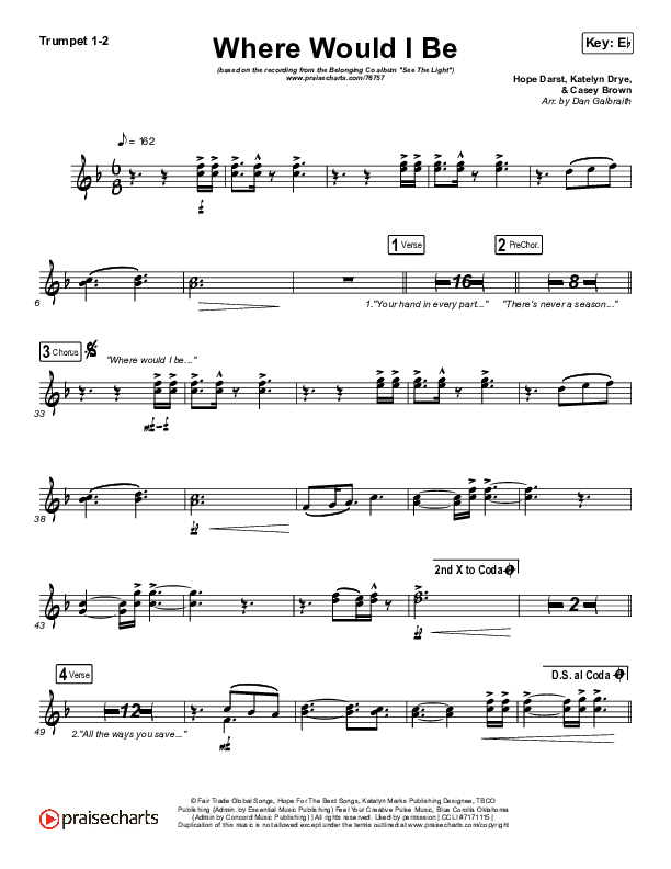Where Would I Be (Live) Trumpet 1,2 (The Belonging Co / Hope Darst)