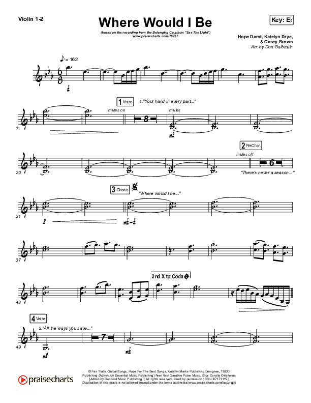 Where Would I Be (Live) Violin 1/2 (The Belonging Co / Hope Darst)