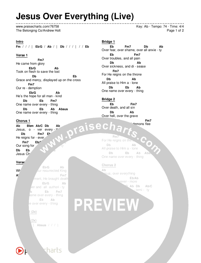Jesus Over Everything (Live) Chords & Lyrics (The Belonging Co / Andrew Holt)