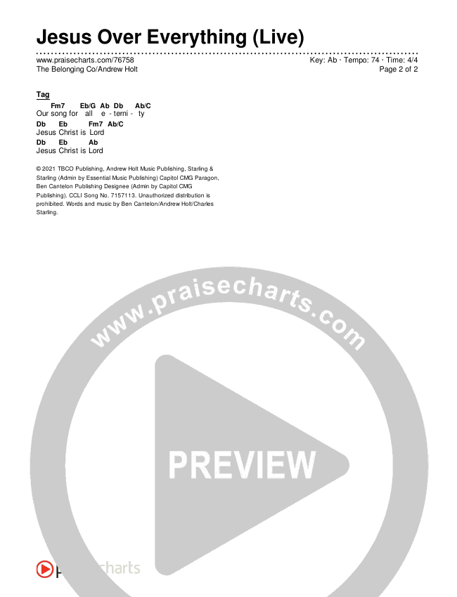 Jesus Over Everything (Live) Chords & Lyrics (The Belonging Co / Andrew Holt)