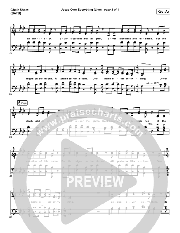 Jesus Over Everything (Live) Choir Sheet (SATB) (The Belonging Co / Andrew Holt)