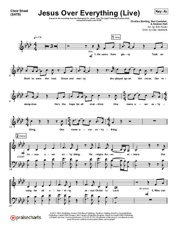 Jesus Over Everything (Live) Choir Vocals (SATB) (The Belonging Co / Andrew Holt)