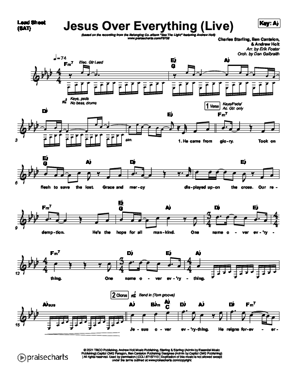 Jesus Over Everything (Live) Lead Sheet (SAT) (The Belonging Co / Andrew Holt)