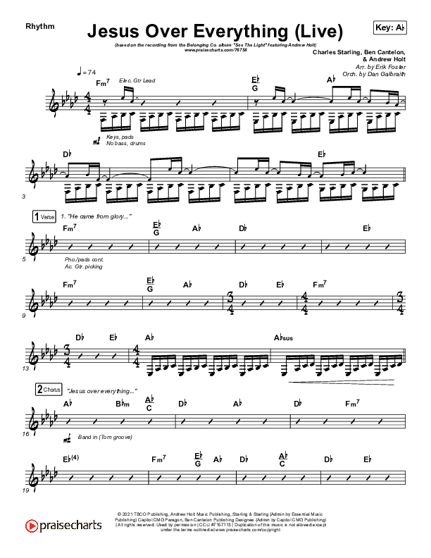 Jesus Over Everything (Live) Rhythm Chart (The Belonging Co / Andrew Holt)
