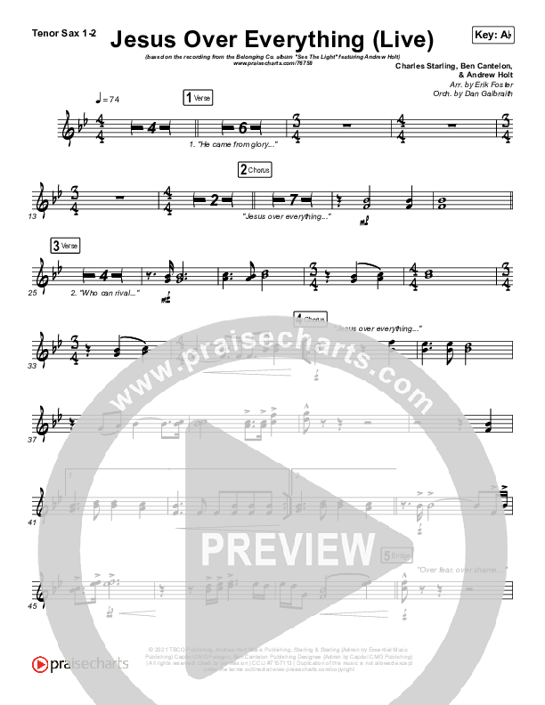 Jesus Over Everything (Live) Tenor Sax 1/2 (The Belonging Co / Andrew Holt)