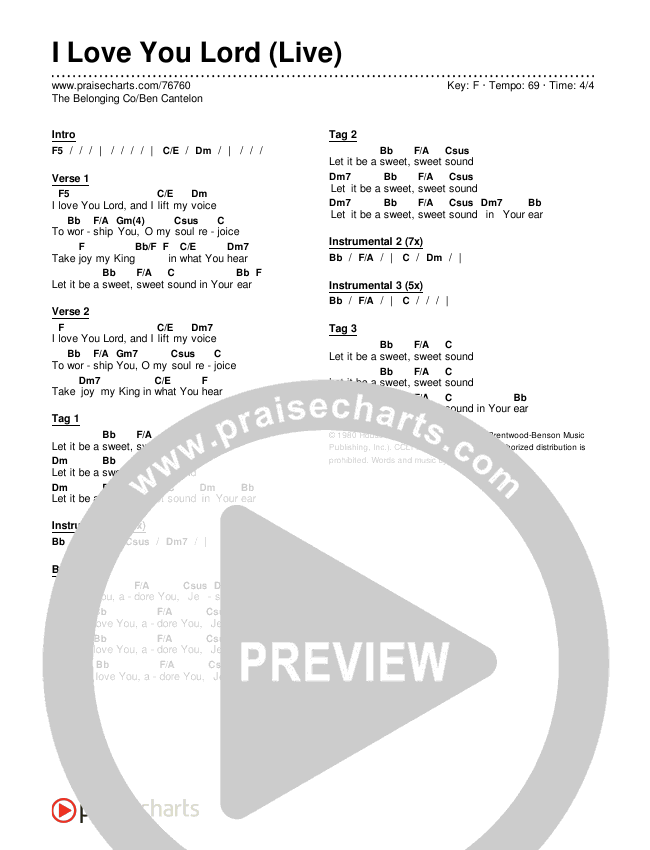 I Love You Lord Live Chords Pdf The Belonging Co Ben Cantelon Praisecharts