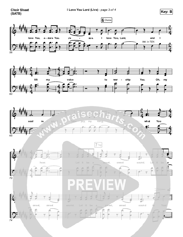 I Love You Lord (Live) Choir Sheet (SATB) (The Belonging Co / Ben Cantelon)