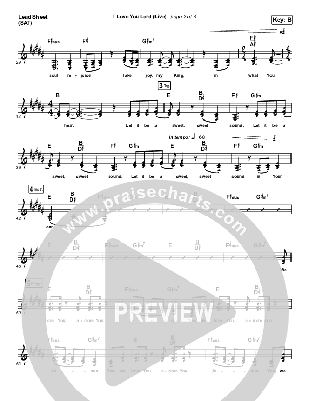 I Love You Lord (Live) Lead Sheet (SAT) (The Belonging Co / Ben Cantelon)