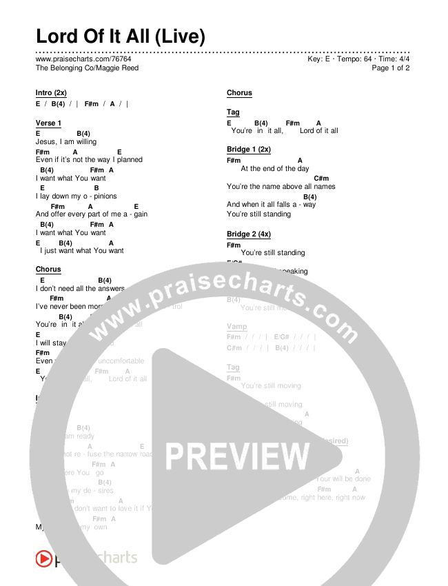 Lord Of It All (Live) Chords & Lyrics (The Belonging Co / Maggie Reed)
