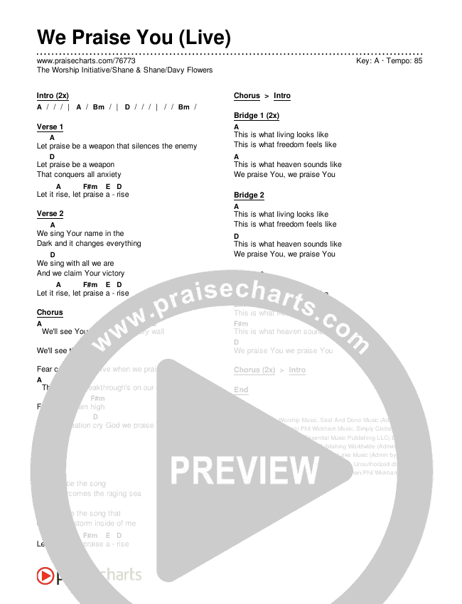 We Praise You (Live) Chords & Lyrics (The Worship Initiative / Shane & Shane / Davy Flowers)