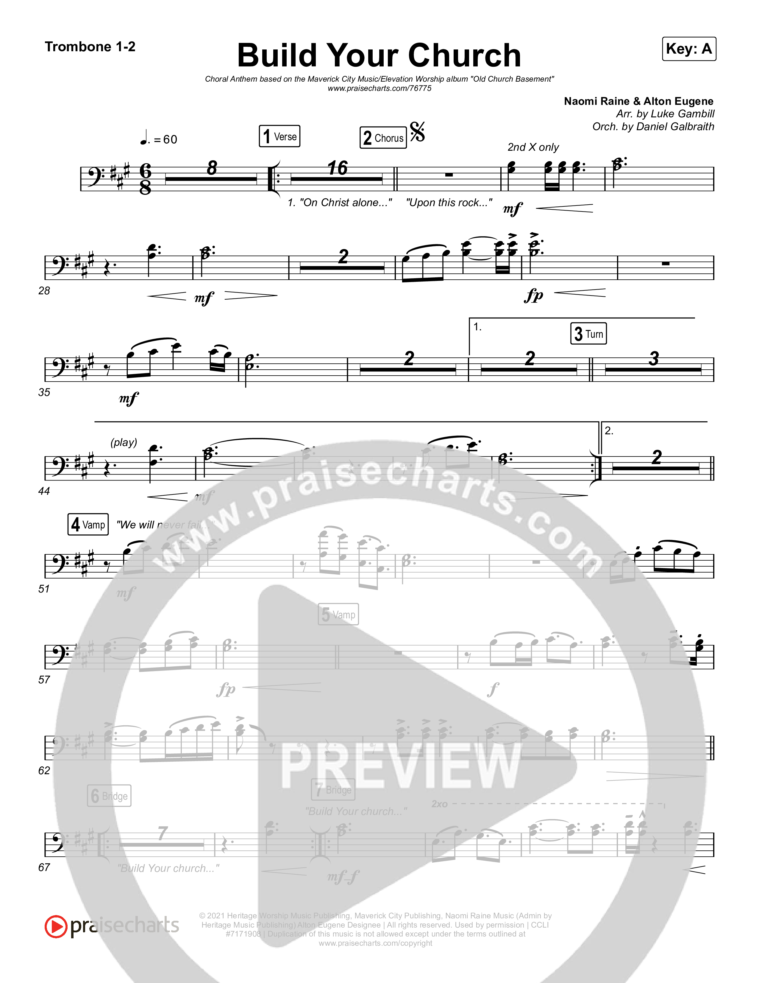 Build Your Church (Choral Anthem SATB) Trombone 1,2 (Maverick City Music / Elevation Worship / Arr. Luke Gambill)