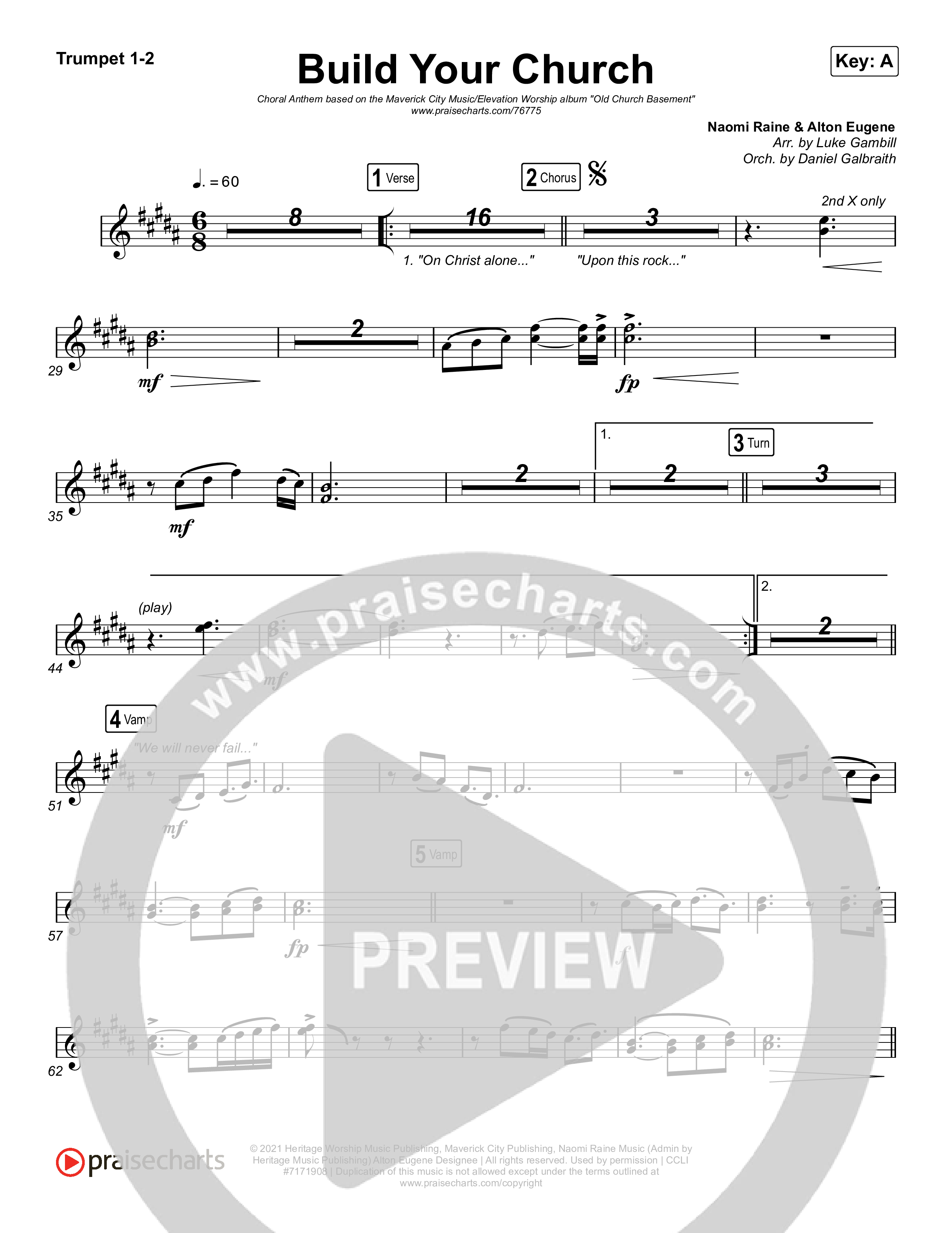 Build Your Church (Choral Anthem SATB) Trumpet 1,2 (Maverick City Music / Elevation Worship / Arr. Luke Gambill)