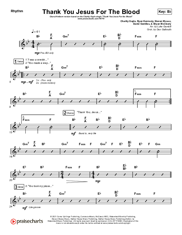 Thank You Jesus For The Blood (Choral Anthem SATB) Rhythm Chart (Charity Gayle / Arr. Luke Gambill)