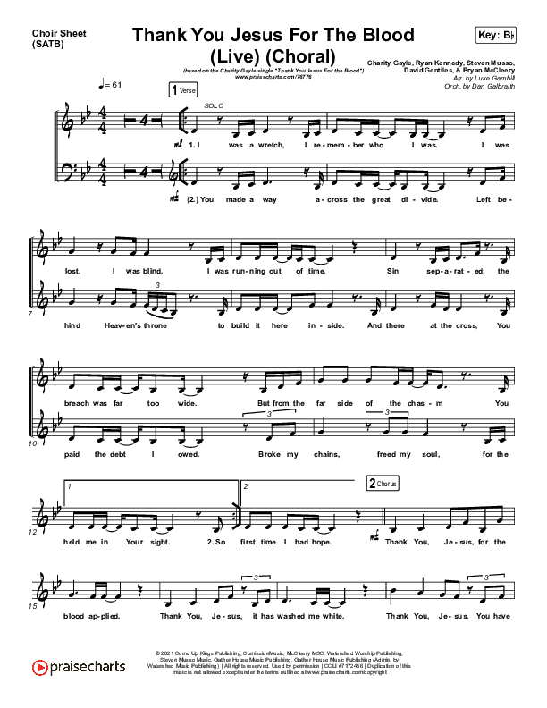 Thank You Jesus For The Blood (Choral Anthem SATB) Choir Sheet (SATB) (Charity Gayle / Arr. Luke Gambill)