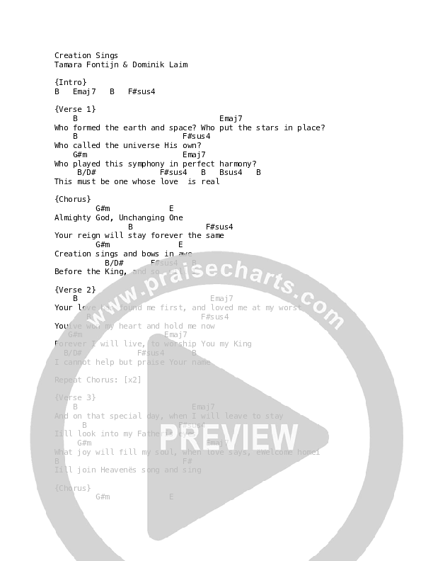 Creation Sings (Live) Chord Chart (ICF Worship)