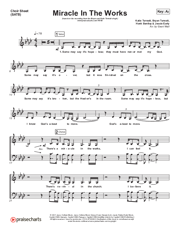 Miracle In The Works Choir Sheet (SATB) (Bryan & Katie Torwalt)