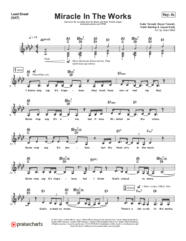 Miracle In The Works Lead Sheet (SAT) (Bryan & Katie Torwalt)
