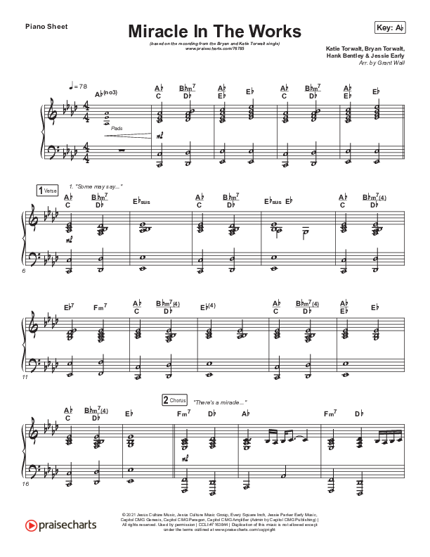 Miracle In The Works Piano Sheet (Bryan & Katie Torwalt)