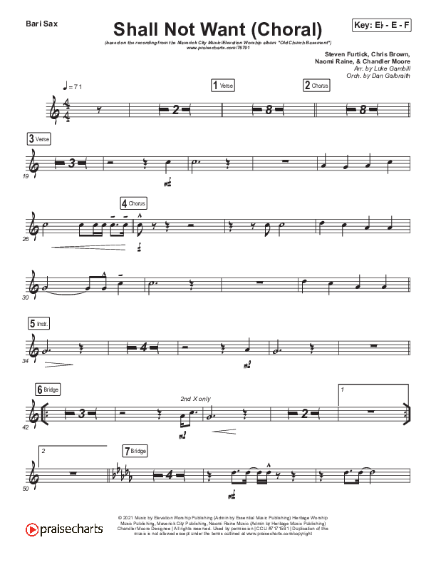 Shall Not Want (Choral Anthem SATB) Bari Sax (Maverick City Music / Elevation Worship / Arr. Luke Gambill)