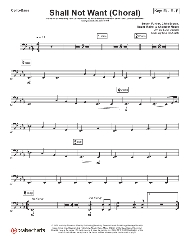 Shall Not Want (Choral Anthem SATB) Cello/Bass (Maverick City Music / Elevation Worship / Arr. Luke Gambill)
