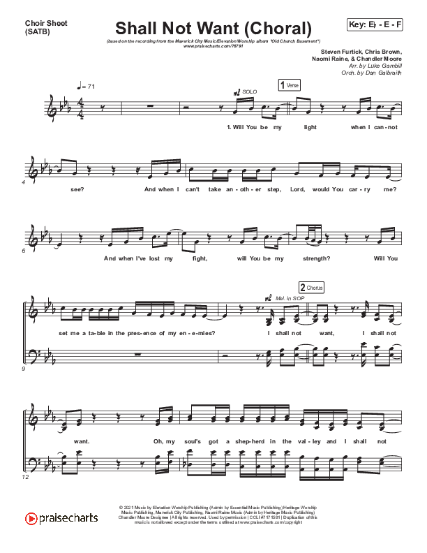 Shall Not Want (Choral Anthem SATB) Choir Sheet (SATB) (Maverick City Music / Elevation Worship / Arr. Luke Gambill)