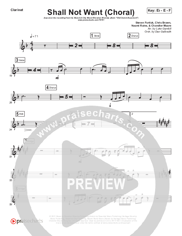 Shall Not Want (Choral Anthem SATB) Clarinet (Maverick City Music / Elevation Worship / Arr. Luke Gambill)