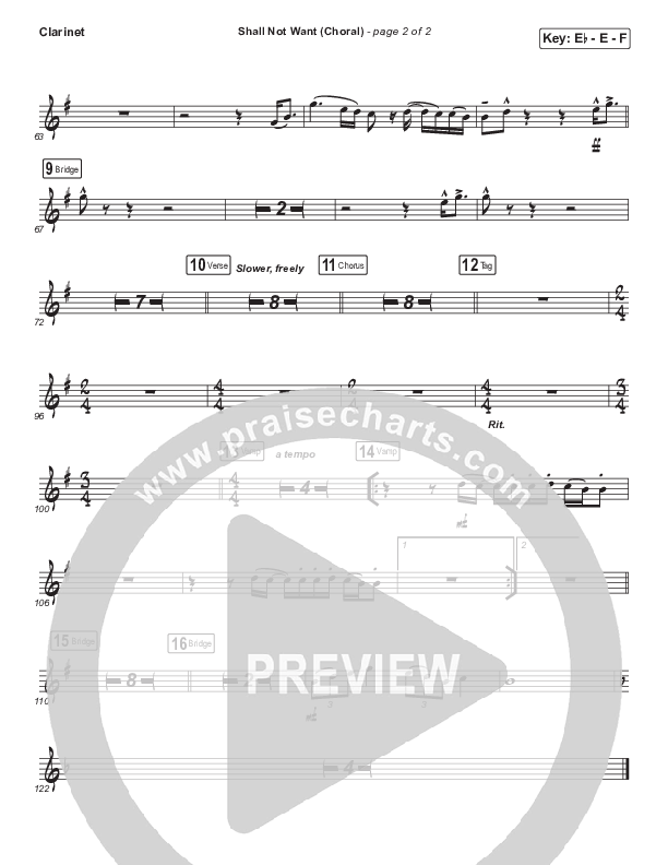 Shall Not Want (Choral Anthem SATB) Clarinet (Maverick City Music / Elevation Worship / Arr. Luke Gambill)