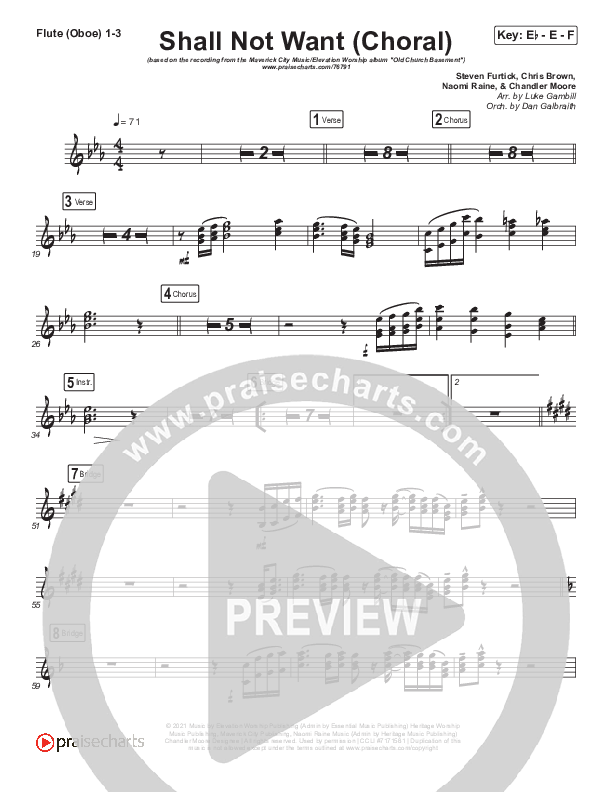 Shall Not Want (Choral Anthem SATB) Flute/Oboe 1/2/3 (Maverick City Music / Elevation Worship / Arr. Luke Gambill)