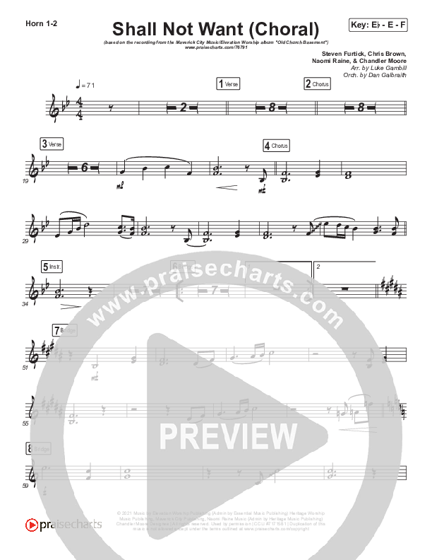 Shall Not Want (Choral Anthem SATB) French Horn 1/2 (Maverick City Music / Elevation Worship / Arr. Luke Gambill)