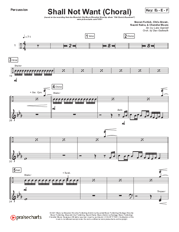 Shall Not Want (Choral Anthem SATB) Percussion (Maverick City Music / Elevation Worship / Arr. Luke Gambill)