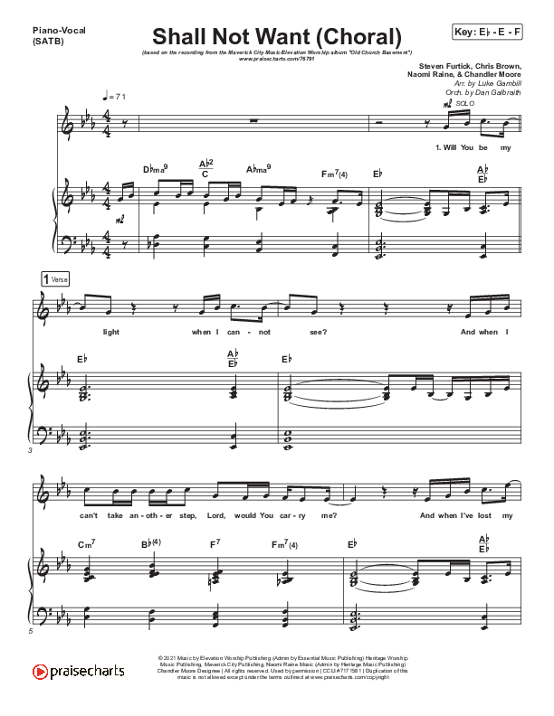 Shall Not Want (Choral Anthem) Piano/Vocal (SATB) (PraiseCharts Choral / Maverick City Music / Elevation Worship / Arr. Luke Gambill)