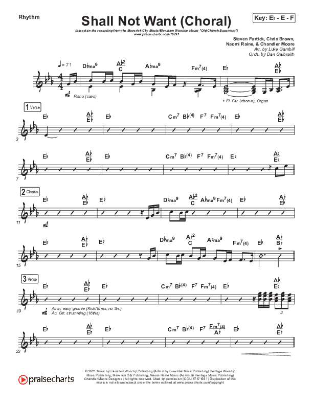 Shall Not Want (Choral Anthem SATB) Rhythm Chart (Maverick City Music / Elevation Worship / Arr. Luke Gambill)