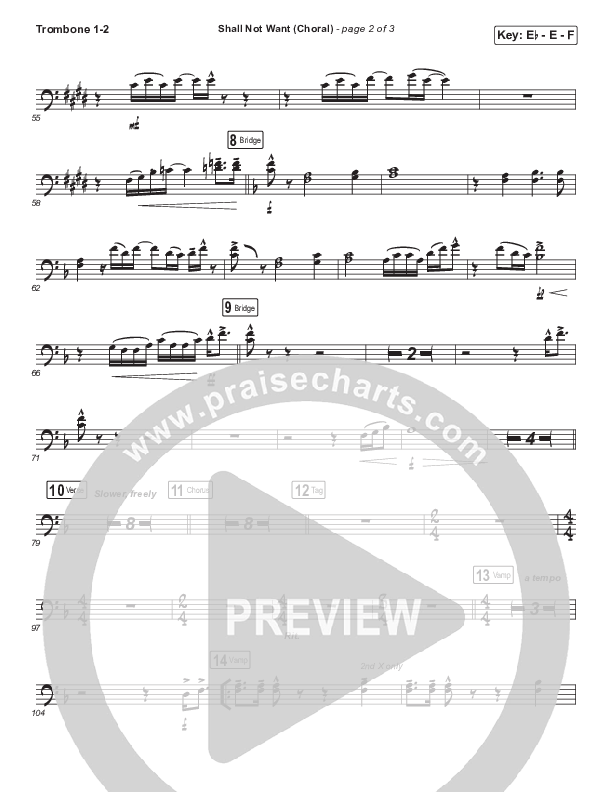 Shall Not Want (Choral Anthem SATB) Trombone 1/2 (Maverick City Music / Elevation Worship / Arr. Luke Gambill)