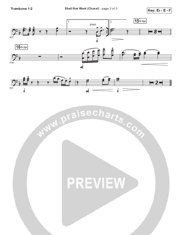 Shall Not Want (Choral Anthem SATB) Trombone 1/2 (Maverick City Music / Elevation Worship / Arr. Luke Gambill)