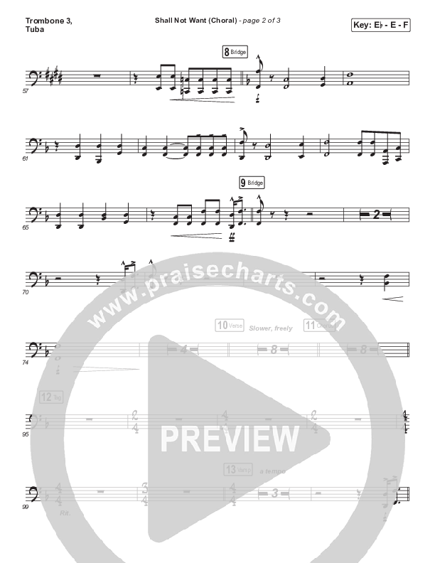 Shall Not Want (Choral Anthem SATB) Trombone 3/Tuba (Maverick City Music / Elevation Worship / Arr. Luke Gambill)