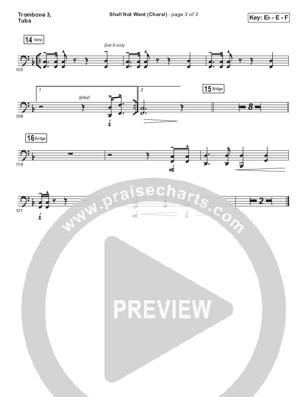 Shall Not Want (Choral Anthem SATB) Trombone 3/Tuba (Maverick City Music / Elevation Worship / Arr. Luke Gambill)