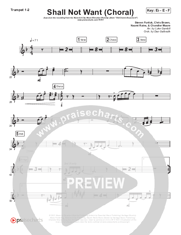 Shall Not Want (Choral Anthem SATB) Brass Pack (Maverick City Music / Elevation Worship / Arr. Luke Gambill)