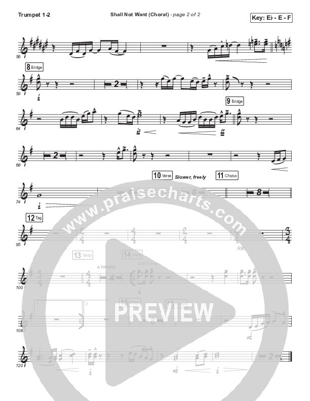 Shall Not Want (Choral Anthem SATB) Trumpet 1,2 (Maverick City Music / Elevation Worship / Arr. Luke Gambill)