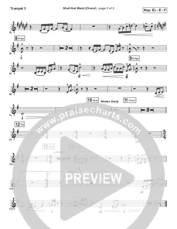 Shall Not Want (Choral Anthem SATB) Trumpet 3 (Maverick City Music / Elevation Worship / Arr. Luke Gambill)